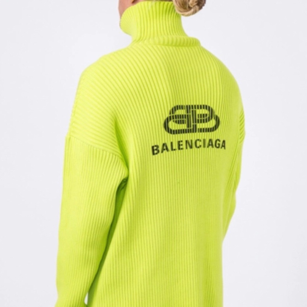Balenciaga Neon Green Ribbed Turtleneck Sweater